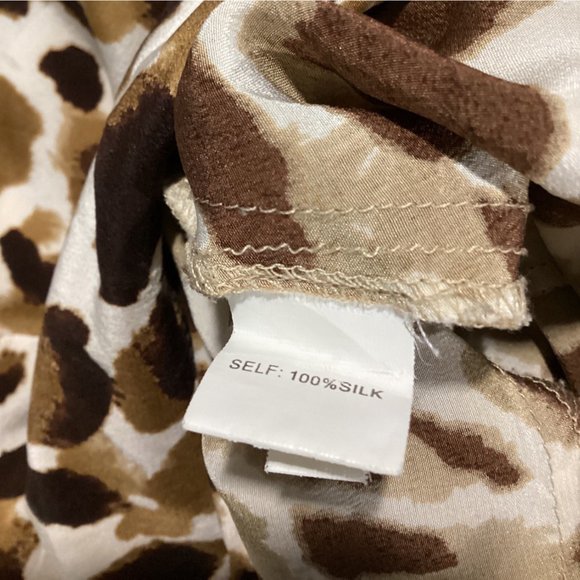 Kay Unger NY 4 Romper 100% Silk Pocket Cream Brown Leopard Short Sl Pockets - Picture 5 of 7